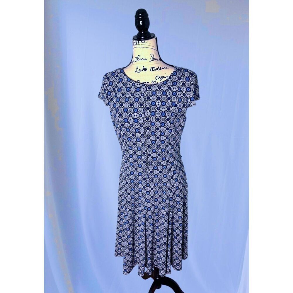 Jessica Howard Womens Size 8 Blue Argyle Pattern Sleeveless Midi Dress Fit Flare